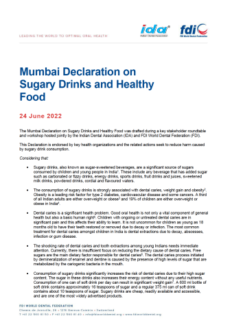 Mumbai Declaration on Sugary Drinks and Healthy Food